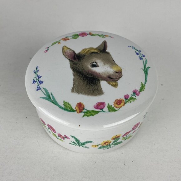 Billy Goat Colorful Round Covered Trinket Box For Small Keepsakes Rings & More - Picture 1 of 5